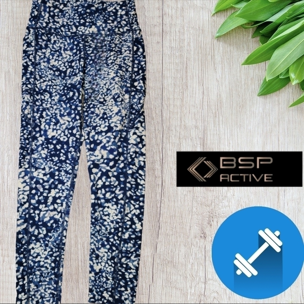 BSP Better Sports Performance High Waist Leggings Yoga Size Medium Pockets Royal
